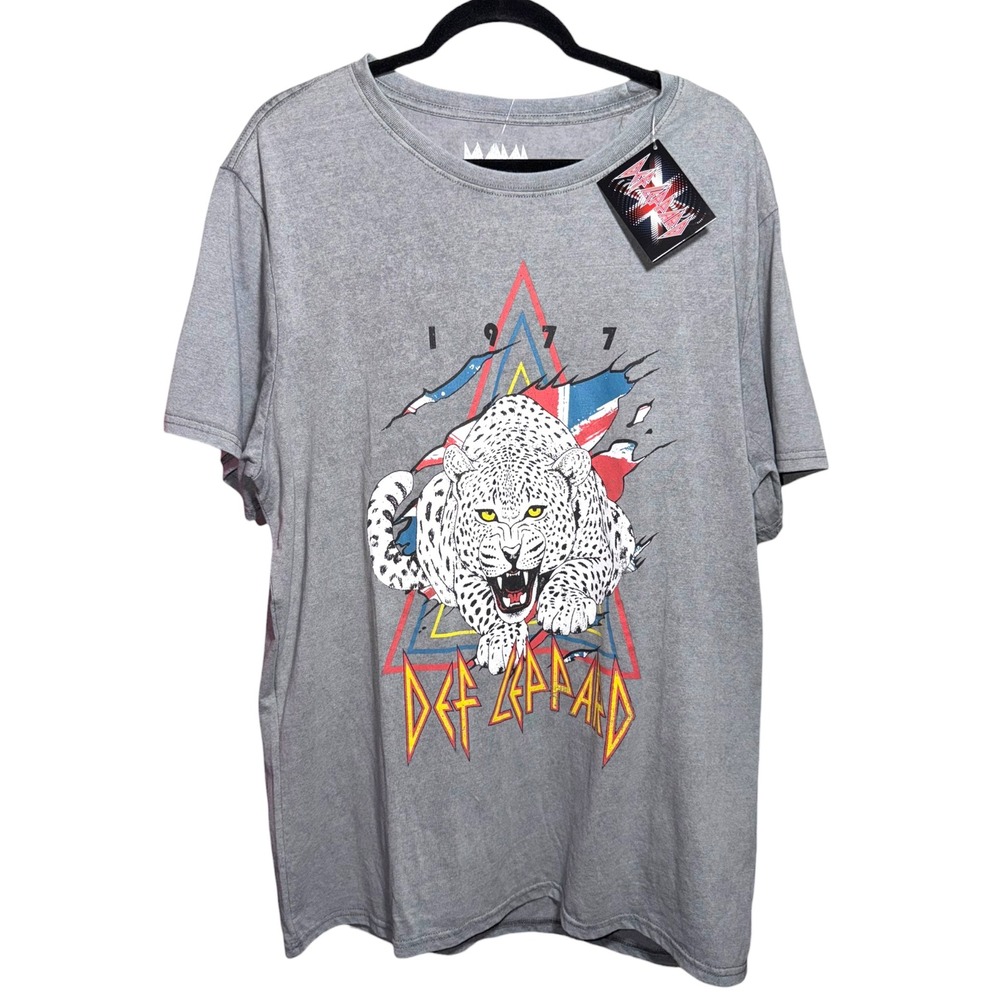 Def Leppard Mens XL Gray 1977 Leopard Union Jack Graphic‎ T-Shirt New With Tags